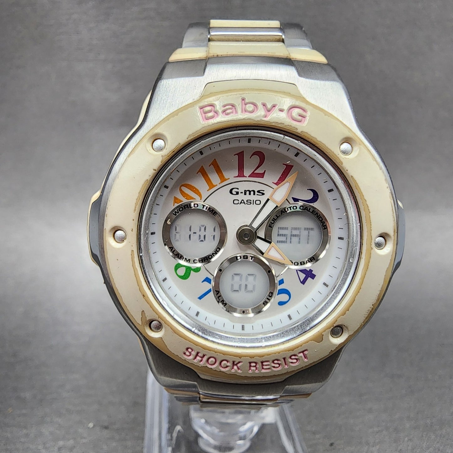 Casio BabyG MSG302C Watch Women 39mm White Dial Silver Analog Digital Works0