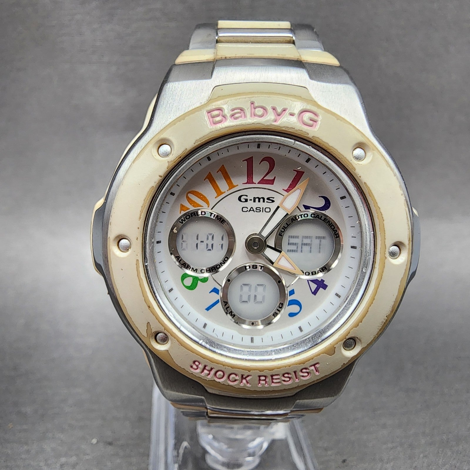Casio BabyG MSG302C Watch Women 39mm White Dial Silver Analog Digital Works0