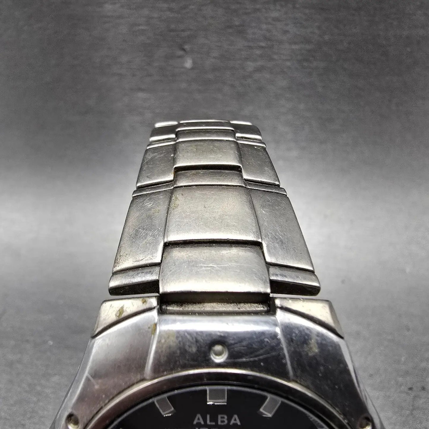 Seiko Alba Solar Watch Men 39mm Black Dial Titanium Daydate Round V14J-0AA0 Runs4