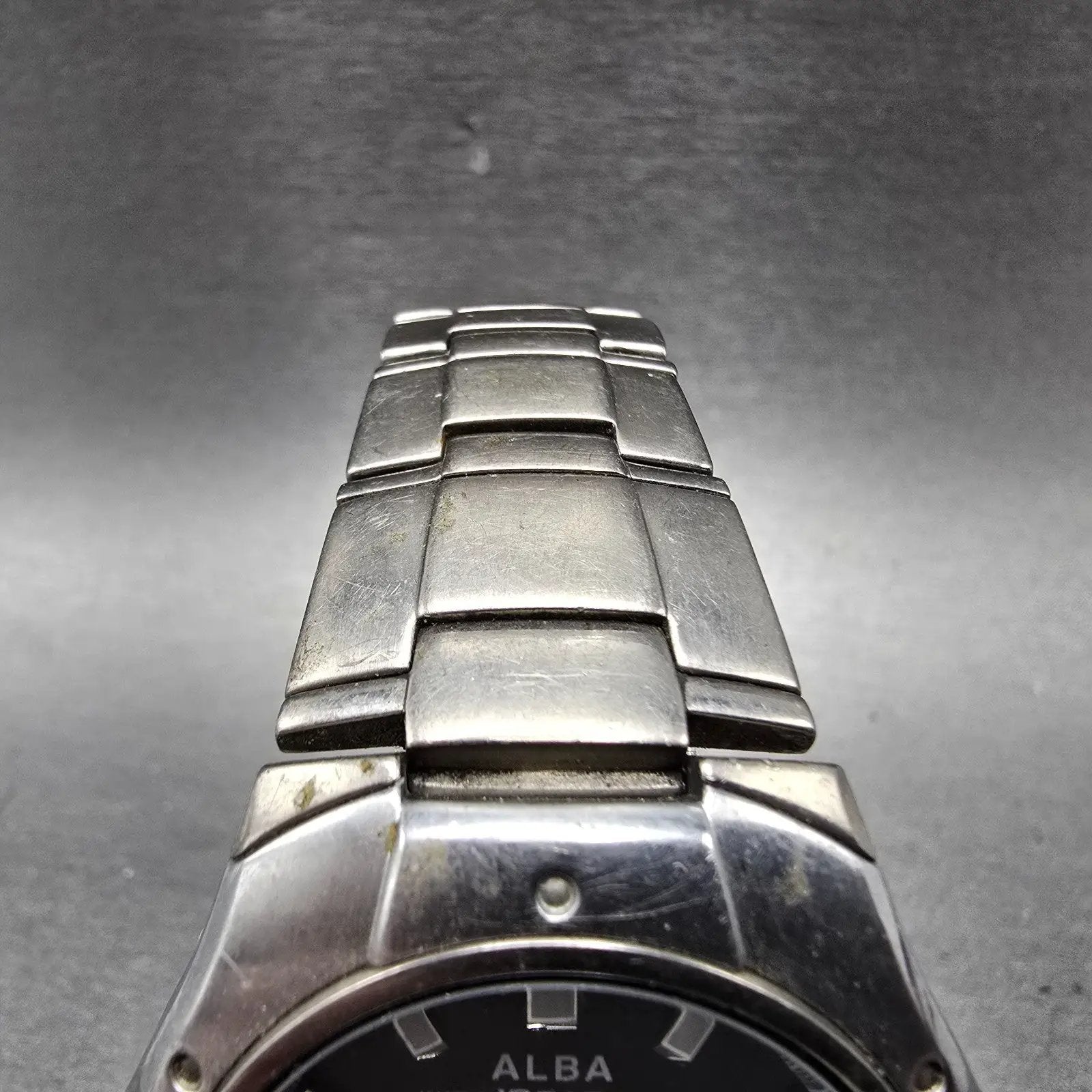Seiko Alba Solar Watch Men 39mm Black Dial Titanium Daydate Round V14J-0AA0 Runs4