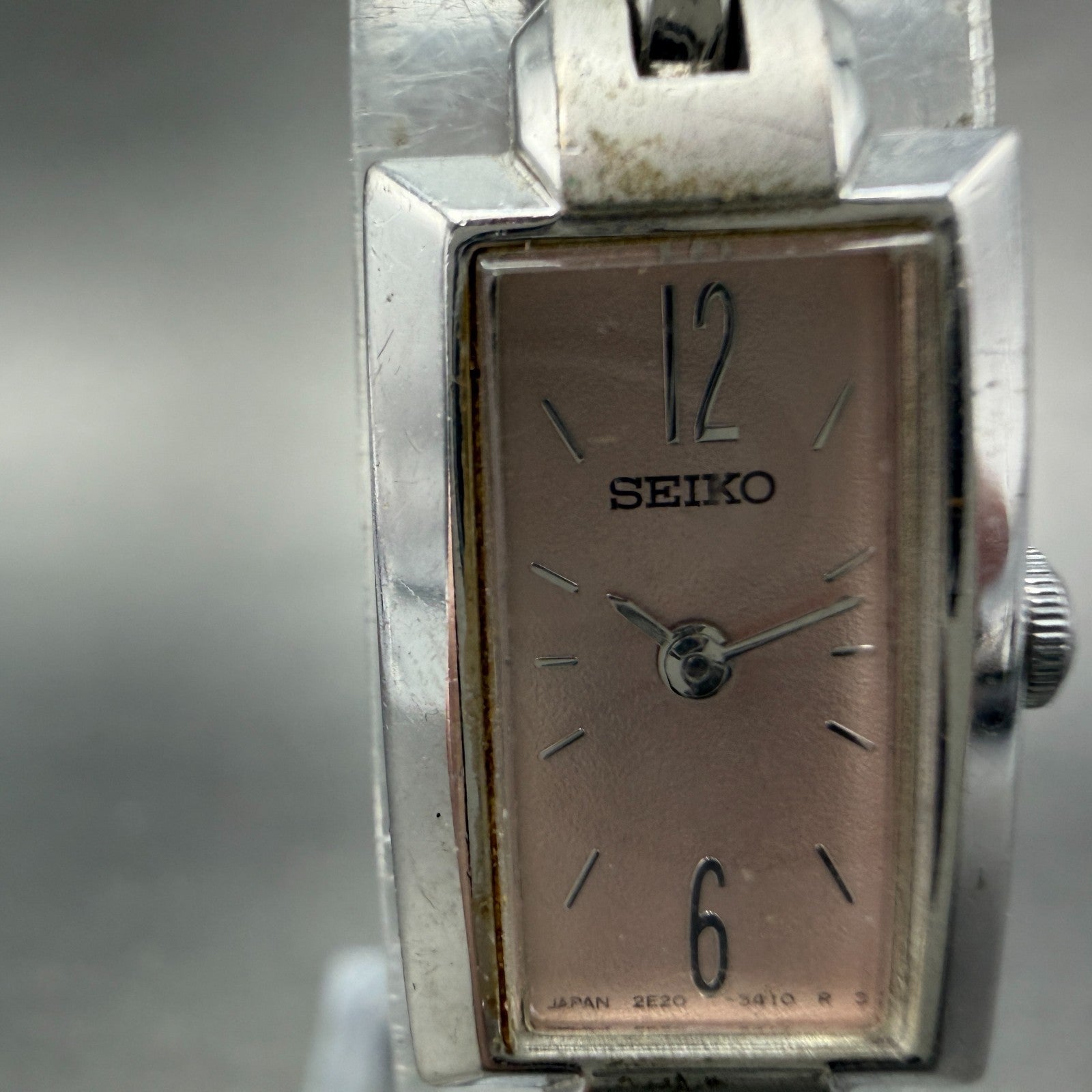 Seiko Tank Watch Women 13mm Pink Dial Silver Tone 2e20-7310 New Battery1