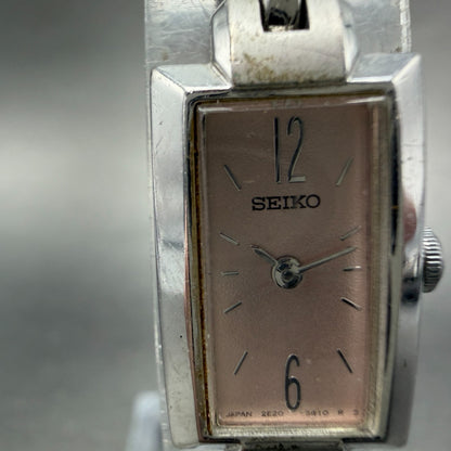 Seiko Tank Watch Women 13mm Pink Dial Silver Tone 2e20-7310 New Battery1