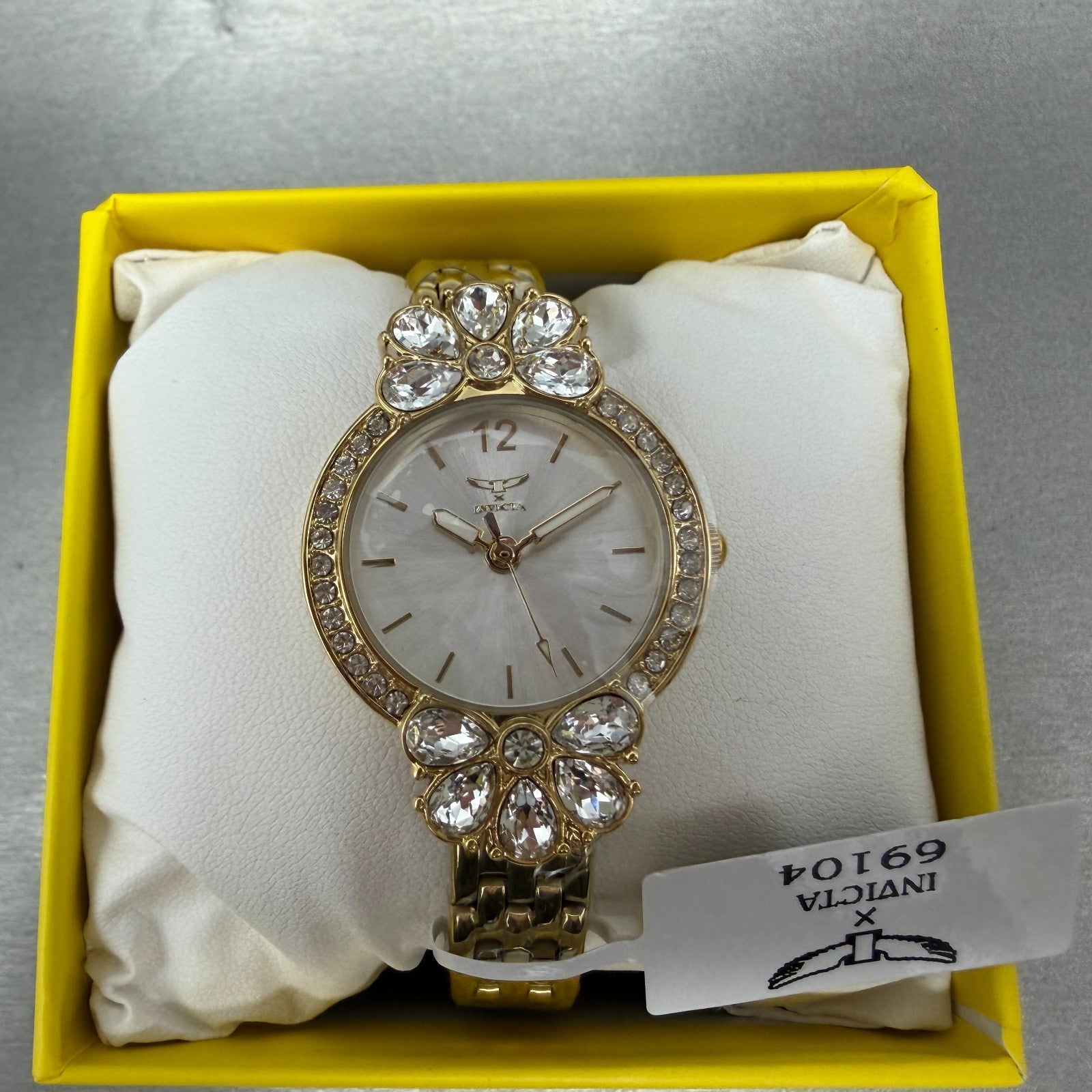Invicta Wildflower Watch Women 30mm Silver Dial Gold Tone Crystal Bezel 691040