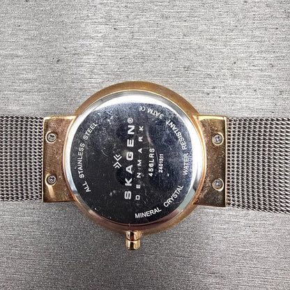Skagen Leonora Watch Women 35mm Silver Dial Gold Tone Date Round 456LRS New Batt10