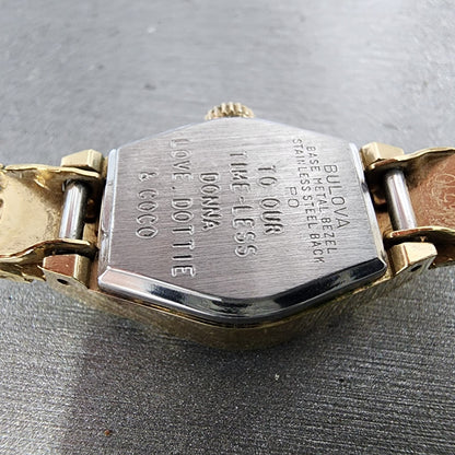 Bulova Watch Women 15mm Gold Dial Gold Tone Round Manual Wind Runs Vintage P010