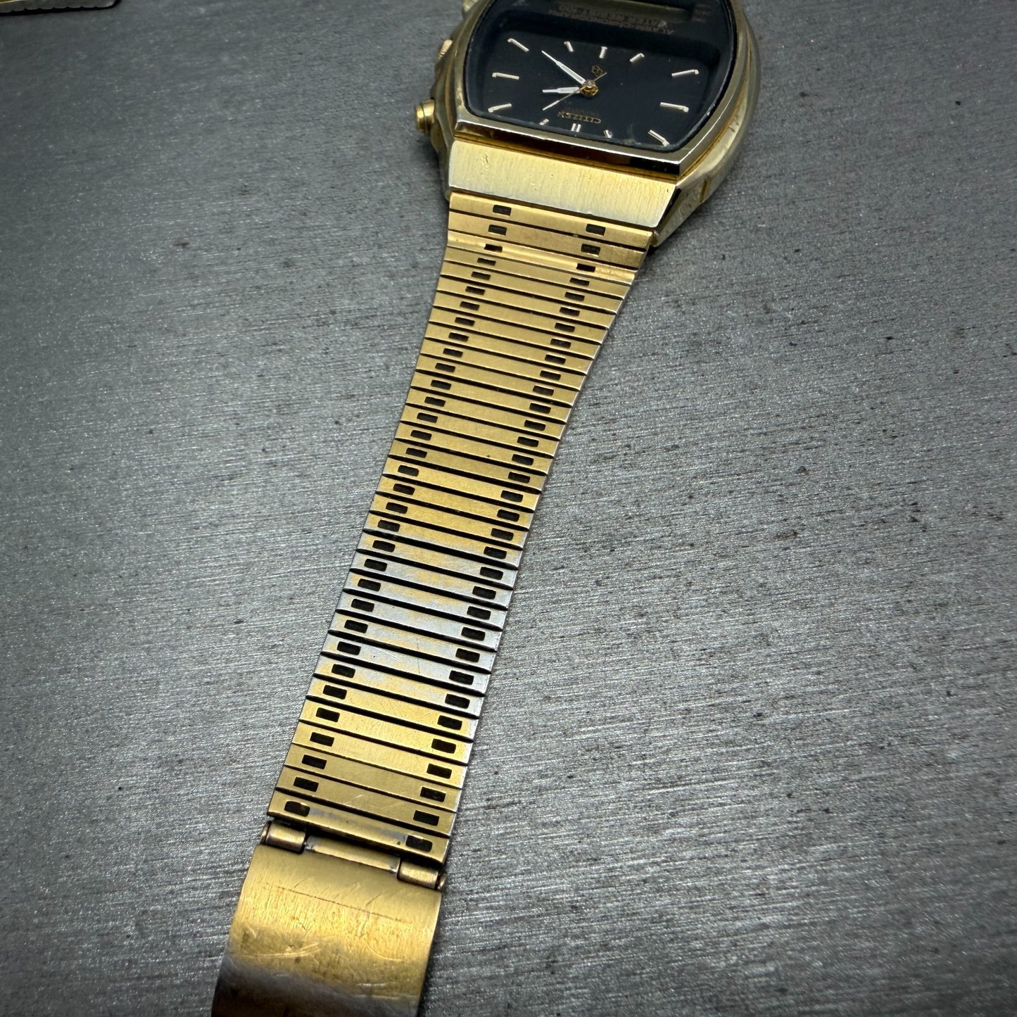 Citizen Analog Digital Watch Men 35mm Black Dial Gold Alarm Chrono 4-082699 PART15