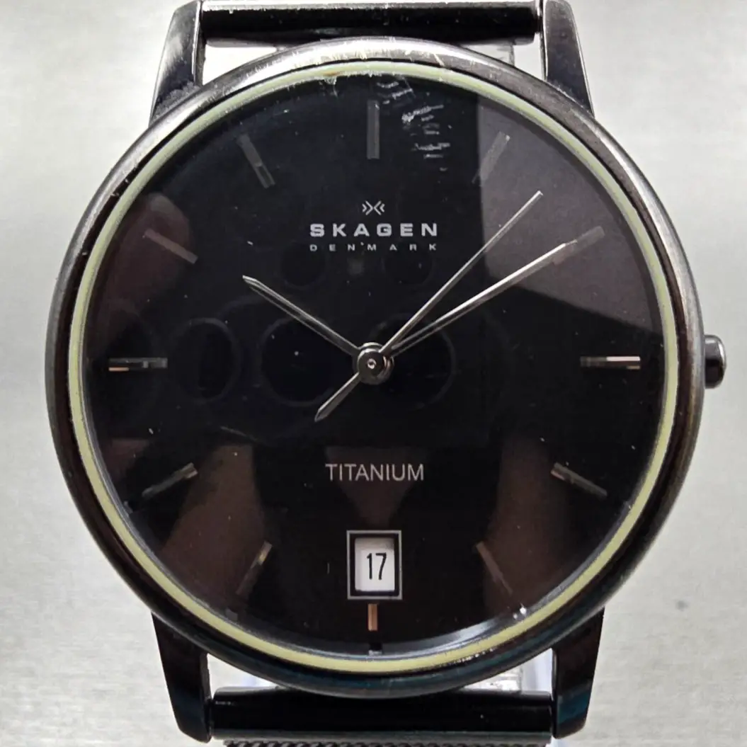 Skagen Watch Men 34mm Black Dial Black Tone Titanium Date 170LTMB New Battery1
