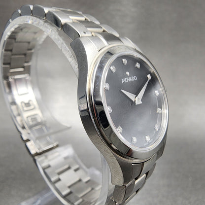 Movado Junior Sport Watch Women 26mm Black Dial Steel Round New Batt Full Set
