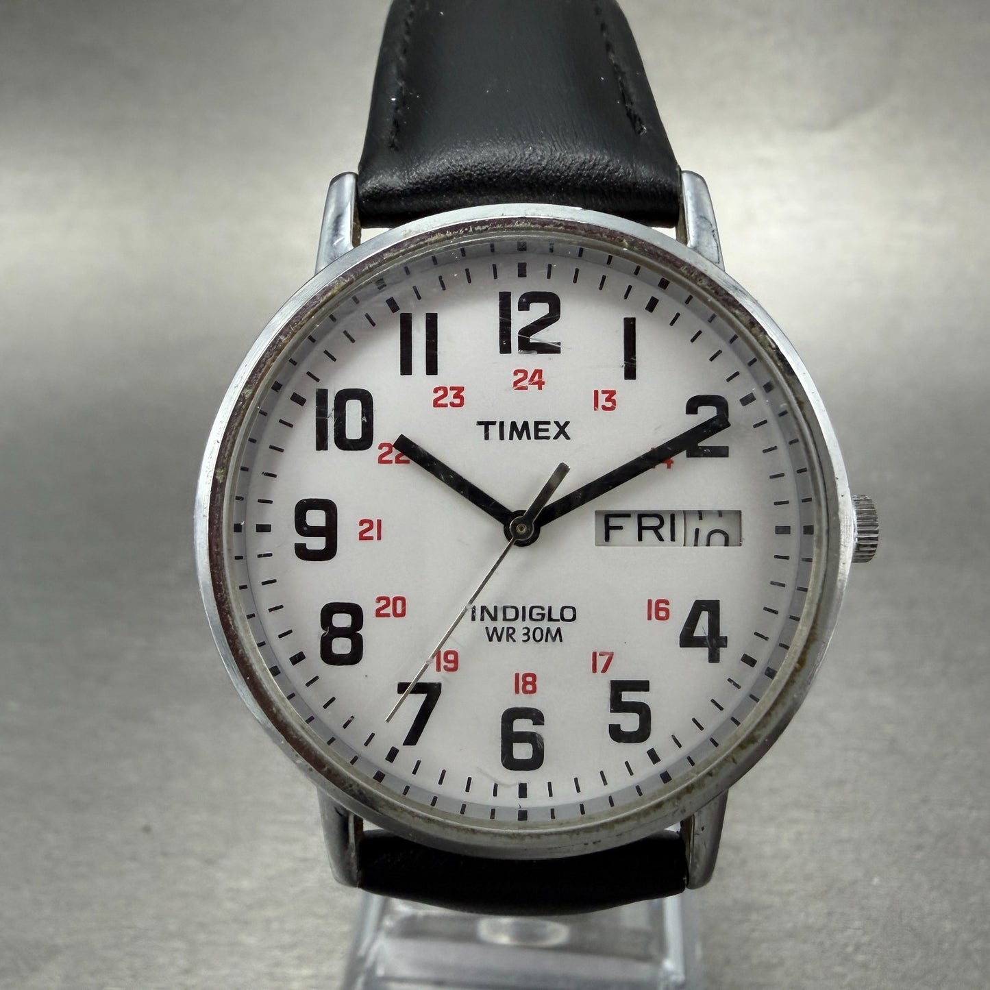 Timex Easy Reader Watch Men 35mm White Dial Silver Tone Round DaydateNew Battery0
