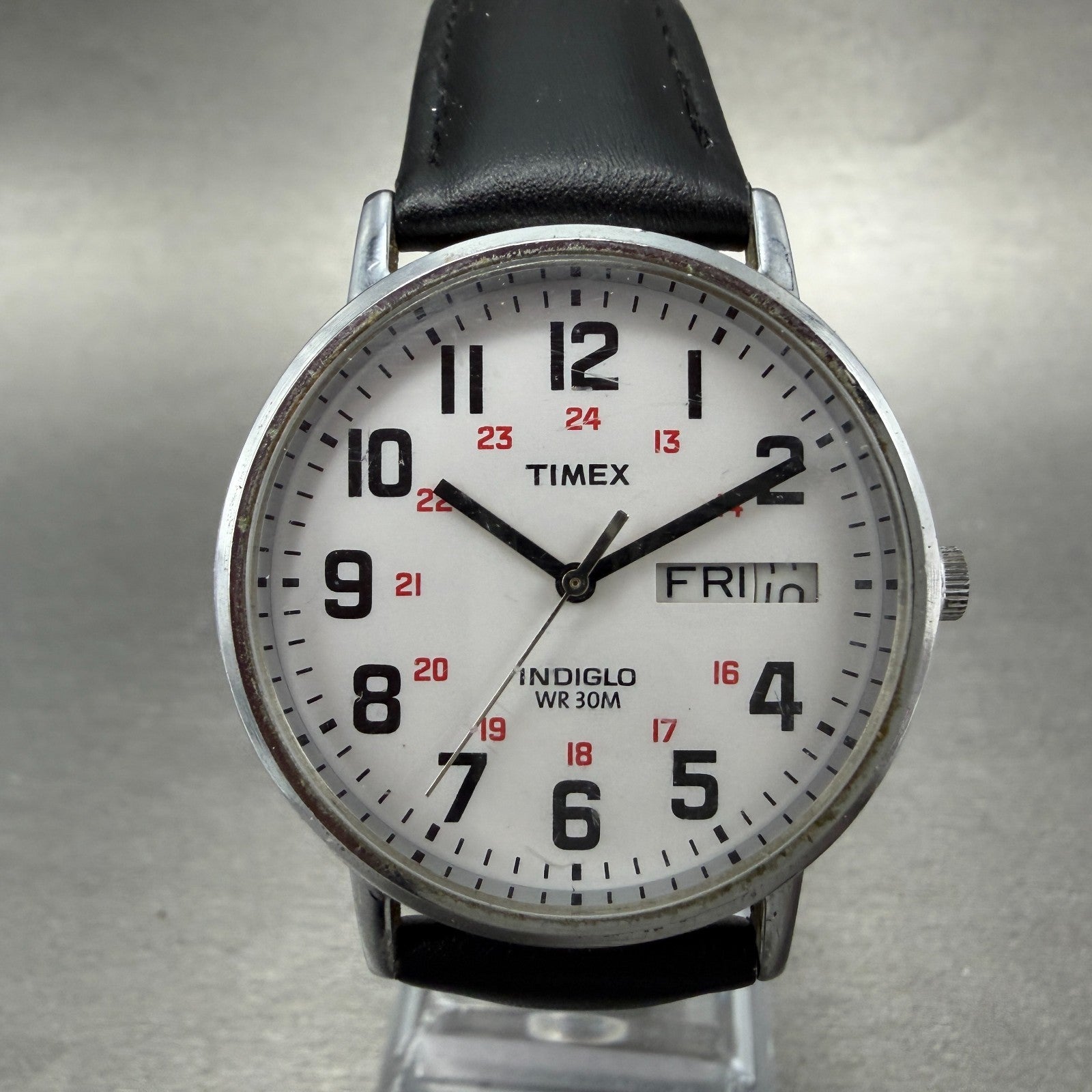 Timex Easy Reader Watch Men 35mm White Dial Silver Tone Round DaydateNew Battery0