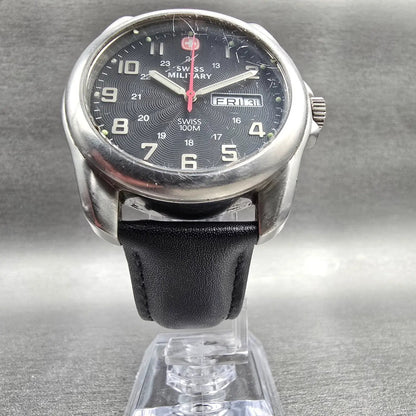 Wenger Swiss Military Watch Men 39mm Black Dial Silver 096.1009 New Battery5