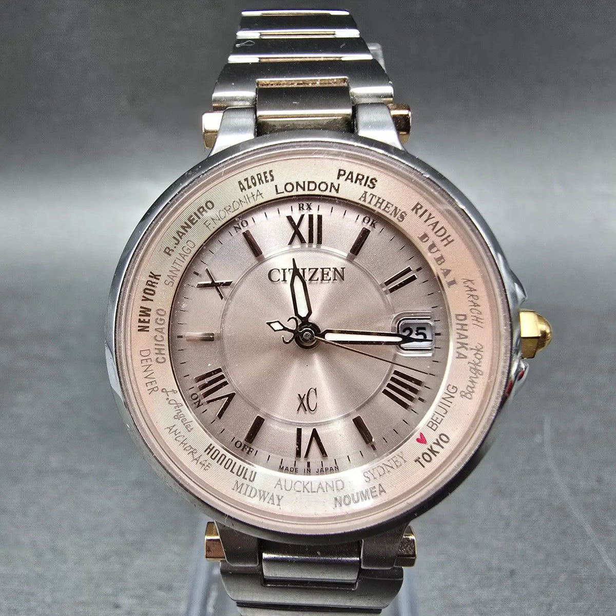 Citizen Eco-Drive Xc Watch Women 29mm Pink Dial Two Tone Date Atomic Round Works0