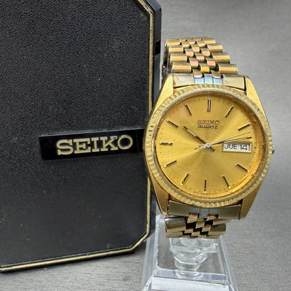 Seiko President Watch Men 36mm Gold Dial Gold Tone Daydate 7n43-8119 New Batt 0C0
