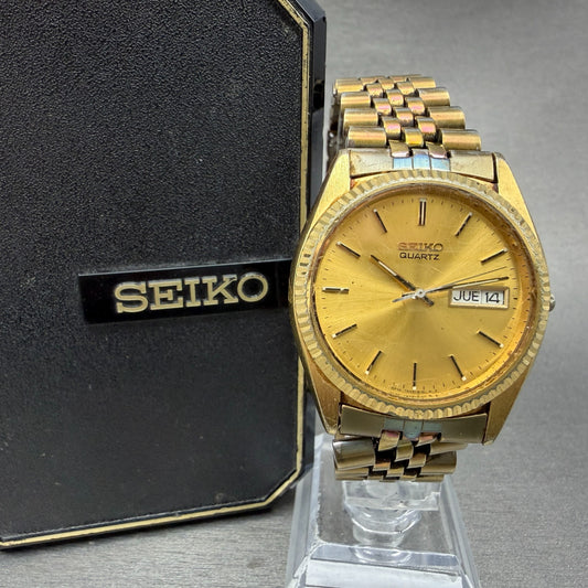 Seiko President Watch Men 36mm Gold Dial Gold Tone Daydate 7n43-8119 New Batt 0C0