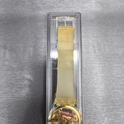 Swatch Golden Jelly Watch Men 34mm Skeleton Dial Clear Case GZ115 New Batt NOS9
