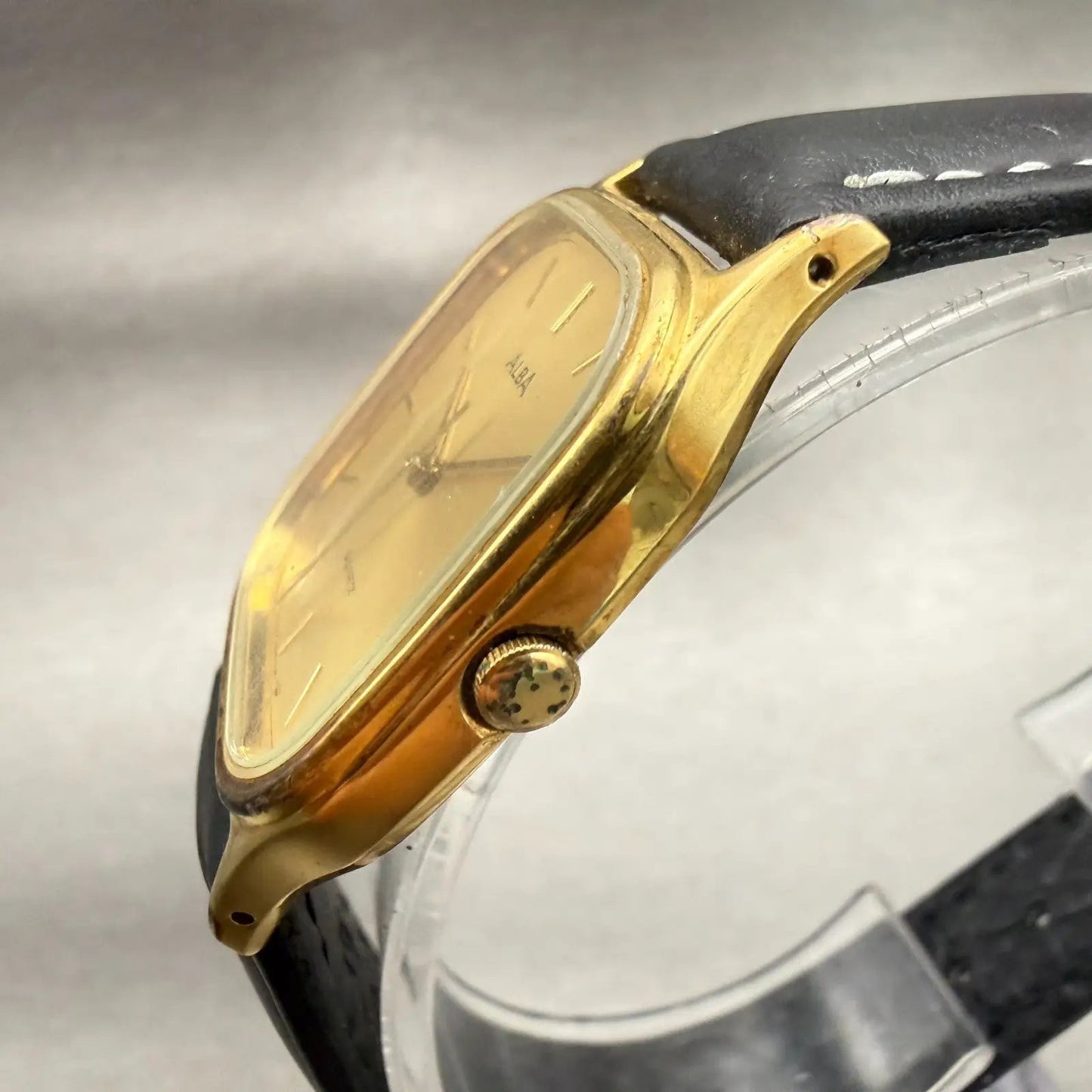 Seiko Alba Watch Men 28mm Gold Dial Gold Tone Rectangle V306-5140 New Battery2
