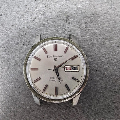 Seiko 5 Sportsmatic Watch Men 36mm White Dial Silver Daydate 6619-8970 PARTS0