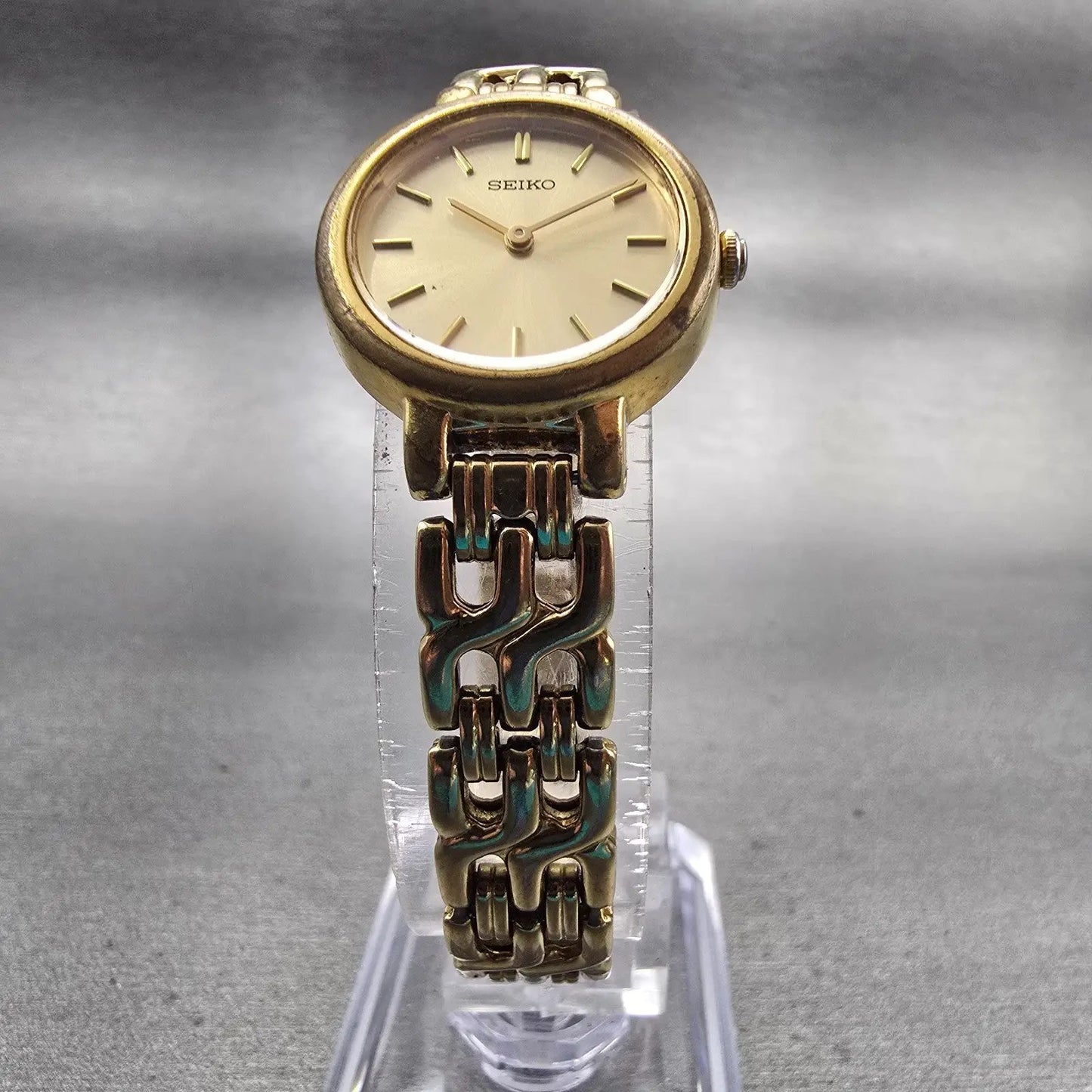 Seiko Watch Women 21mm Gold Dial Gold Tone Round 1N00-1E09 New Battery Vintage5