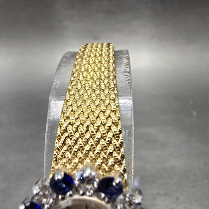 Nicolet Watch Women16mm White Dial Gold Tone Blue Sapphire Oval Mesh Band PARTS4