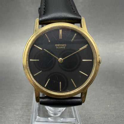Seiko Watch Men 32mm Black Dial Gold Tone Round 2620-0209 New Battery Dress0