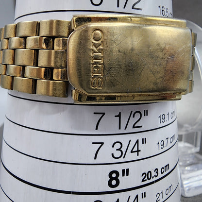 Seiko Watch Men 37mm Gold Dial Gold Tone Daydate Round 7n430am0 New Battery10