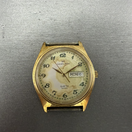 Hamilton Watch Men 34mm Silver Dial Gold Tone Daydate Round 9956 PARTS0