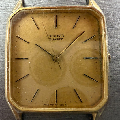 Seiko Tank Watch Men 27mm Champagne Dial Gold Tone Rectangle 7431-5049 PARTS2