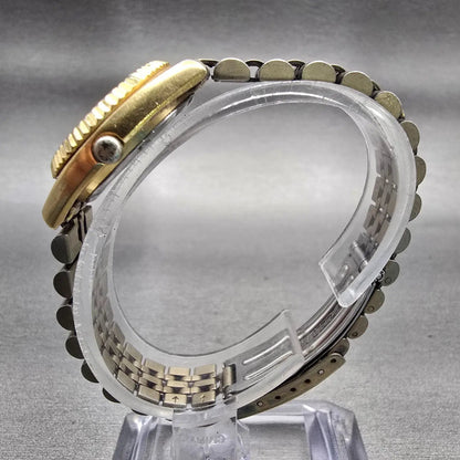 Seiko Watch Women 24mm Gold Dial Gold Tone Daydate Round 7N83-0049 New Battery6