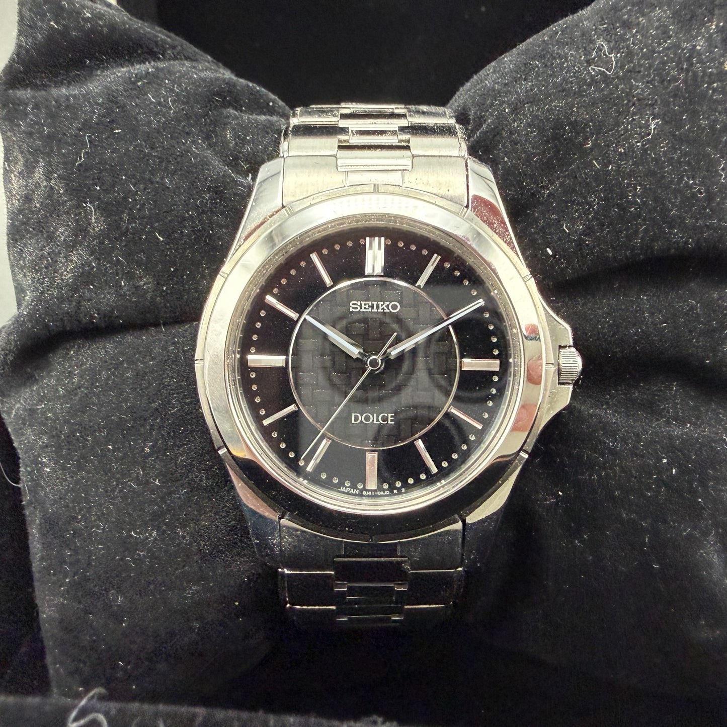 Seiko Dolce Watch Men 35mm Black Dial Silver Tone Round 8J41-0AF0 New Battery0