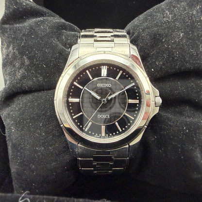 Seiko Dolce Watch Men 35mm Black Dial Silver Tone Round 8J41-0AF0 New Battery0
