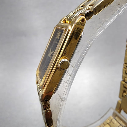 Seiko Tank Watch Women 13mm Black Dial Gold Tone 2e207021 New Battery ABC122