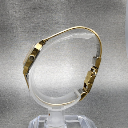 VTG Seiko Watch Women 17mm Black Dial Gold Tone Octagon 2B20-5019 New Battery
