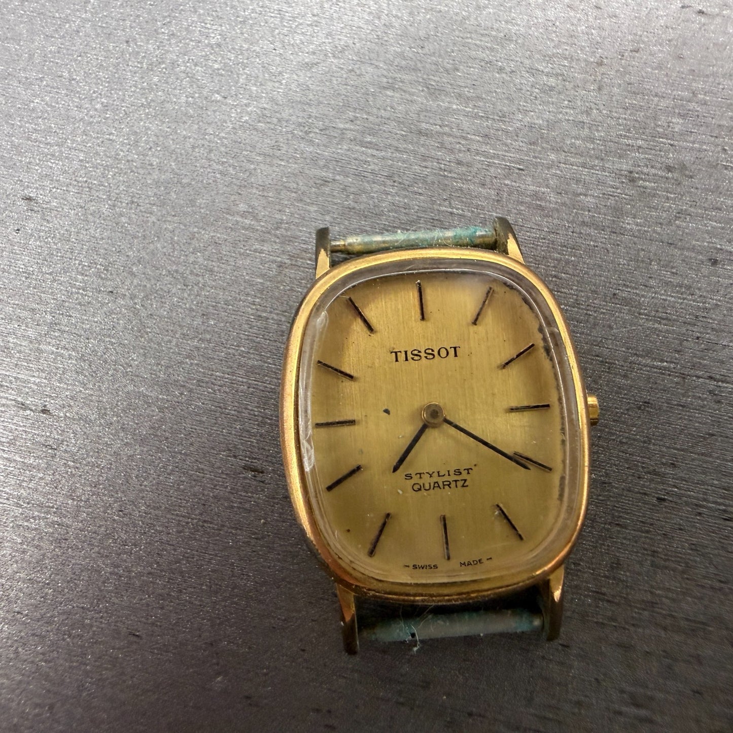 Tissot Stylist Tank Watch Women 22mm Gold Dial Gold Tone Rectangle VTG PARTS0