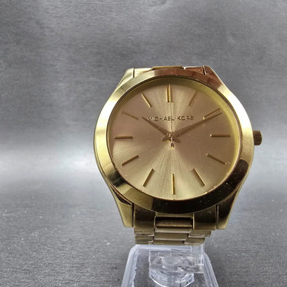Michael Kors Runway Watch Women 42mm Champagne Dial Gold Tone MK-3179 New Batt O5