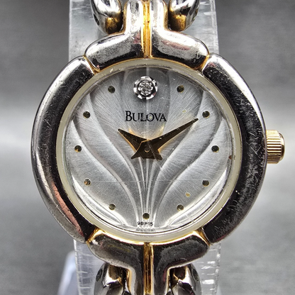 Bulova Watch Women 20mm Silver Dial Two Tone Diamond Round 98P15 New Battery JP21