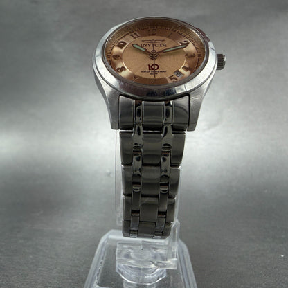 Invicta Watch Women 28mm Salmon Dial Silver Tone Date Round 3594 New Battery5