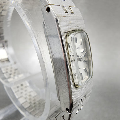Seiko Tank Watch Women 12mm Silver Dial Silver Tone Rectangle Manual Wind Runs