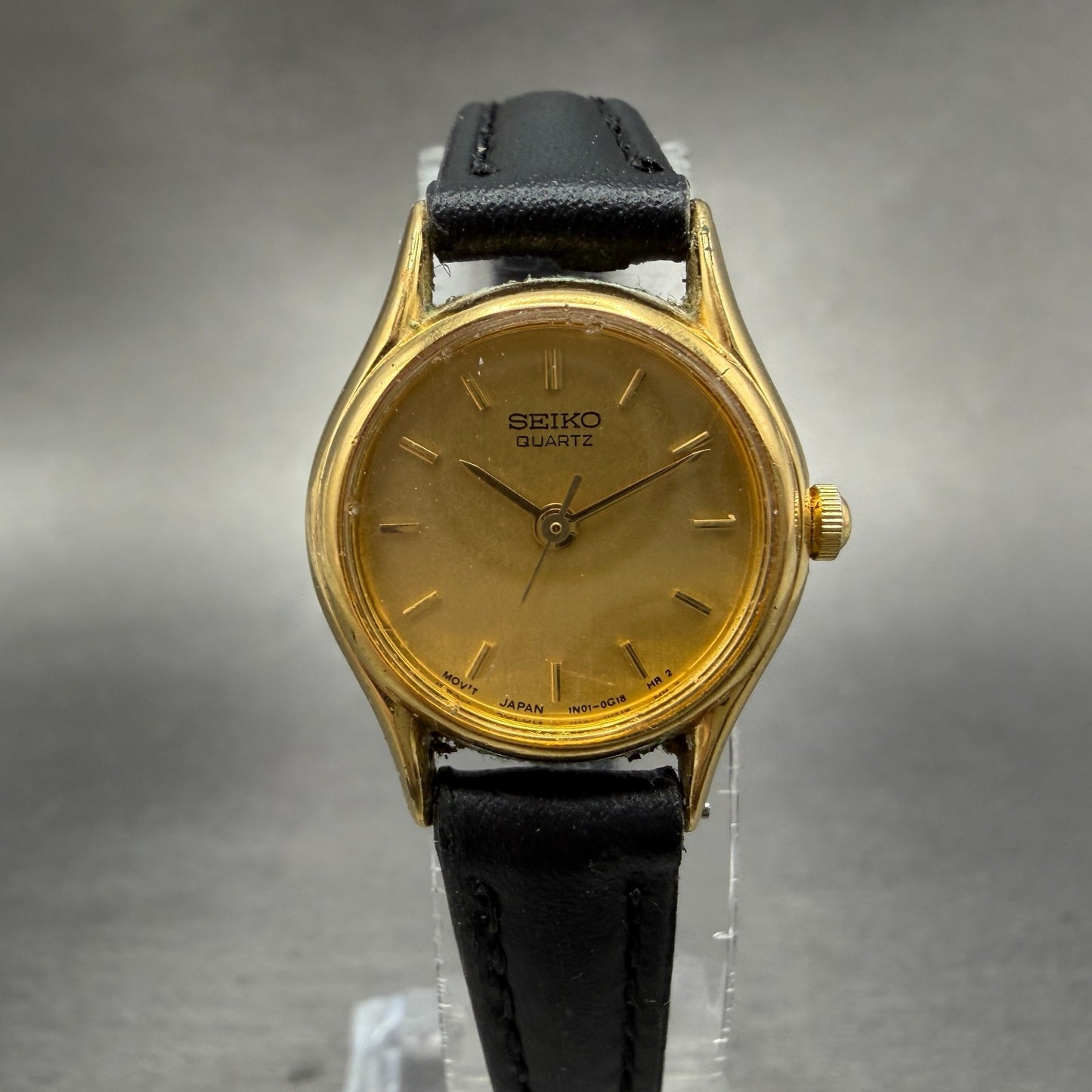 Seiko Watch Women 20mm Gold Dial Gold Tone Round 1N01-0E19 New Battery Vintage 30
