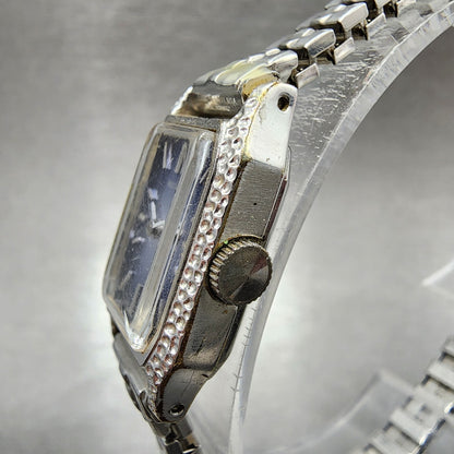 VTG Seiko Watch Women 15mm Blue Dial Silver Tone Manual Wind Rectangle Runs
