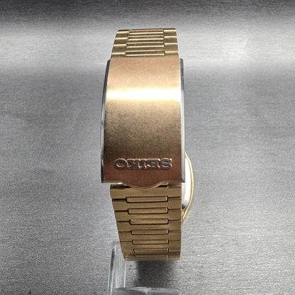 Seiko Digital Watch Men 32mm Gold Dial Gold Tone Daydate F051-5029 New Battery7