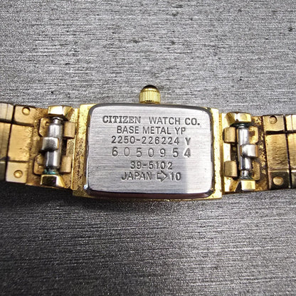 Citizen CQ Watch Women 12mm Black Dial Gold Tone Rectangle 2250-226224 New Batt10