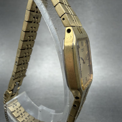 Seiko Tank Watch Women 16mm Champagne Dial Gold Tone 2C20-5200 New Battery3