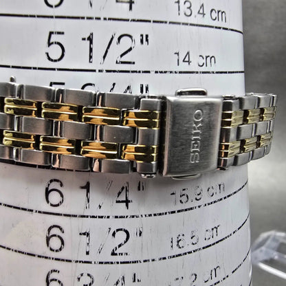Seiko Solar Watch Women 28mm White Dial Two Tone Date Round V187-0AA0 Runs10