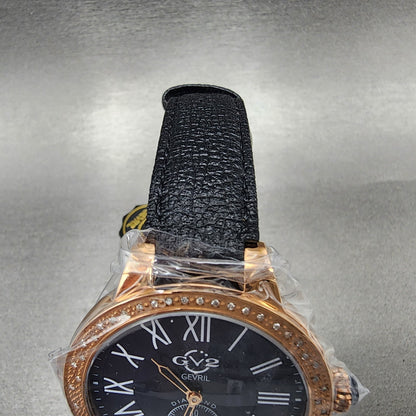 Gevril GV2 Astor Watch Women 40mm Blue Dial Rose Gold Tone Diamond Bezel 91094