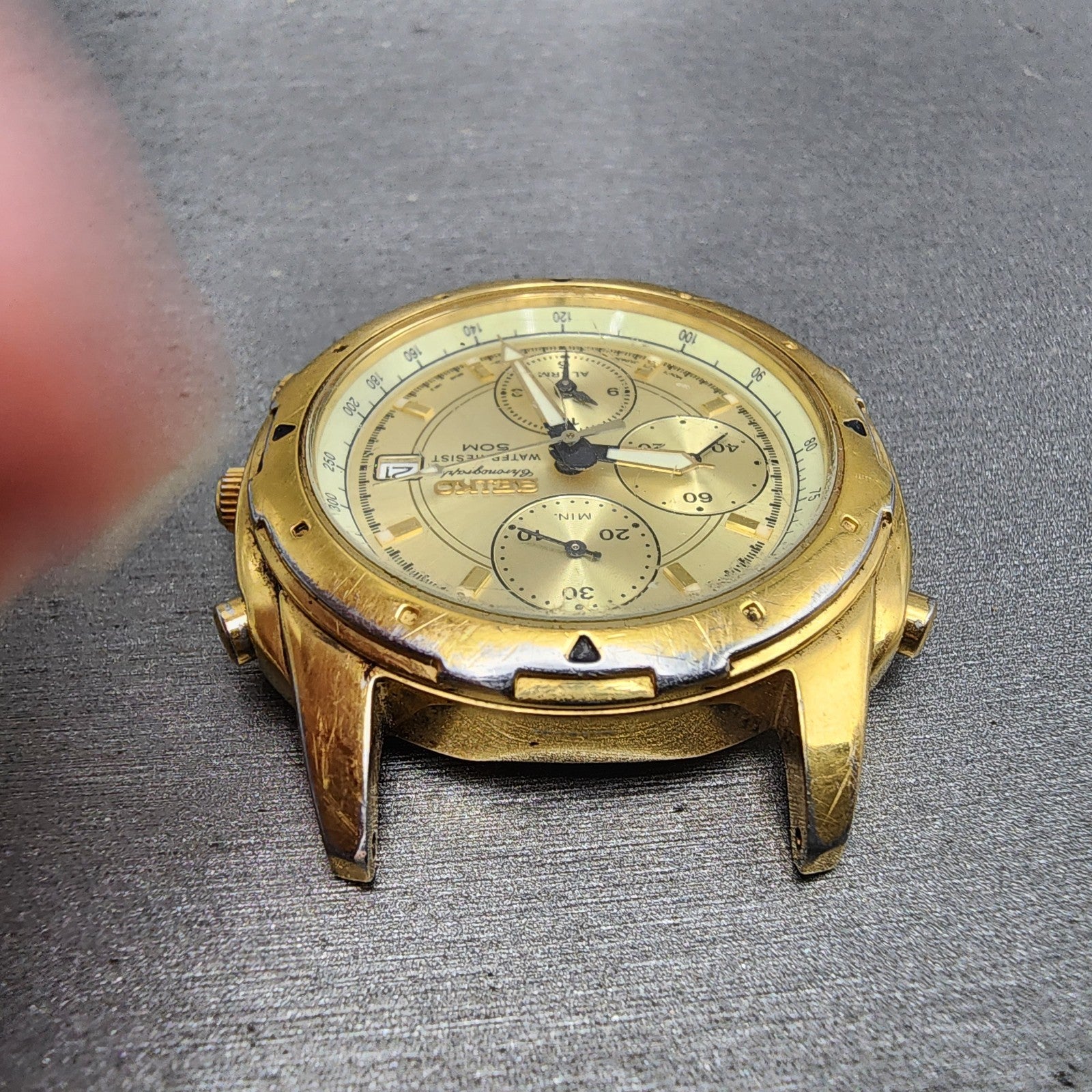 Seiko Chronograph Watch Men 39mm Champagne Dial Gold Tone Date 7t326m59 PARTS5