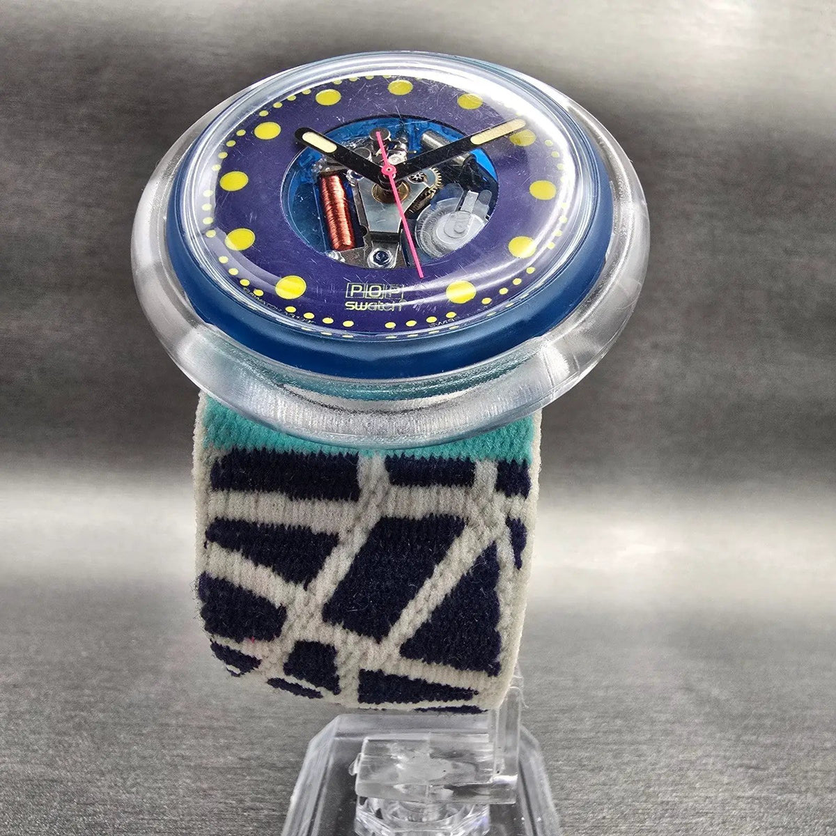 Swatch Pop Photofish Watch Women 47mm Blue Dial Round PWN101 New Battery VTG5