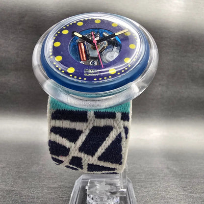 Swatch Pop Photofish Watch Women 47mm Blue Dial Round PWN101 New Battery VTG5