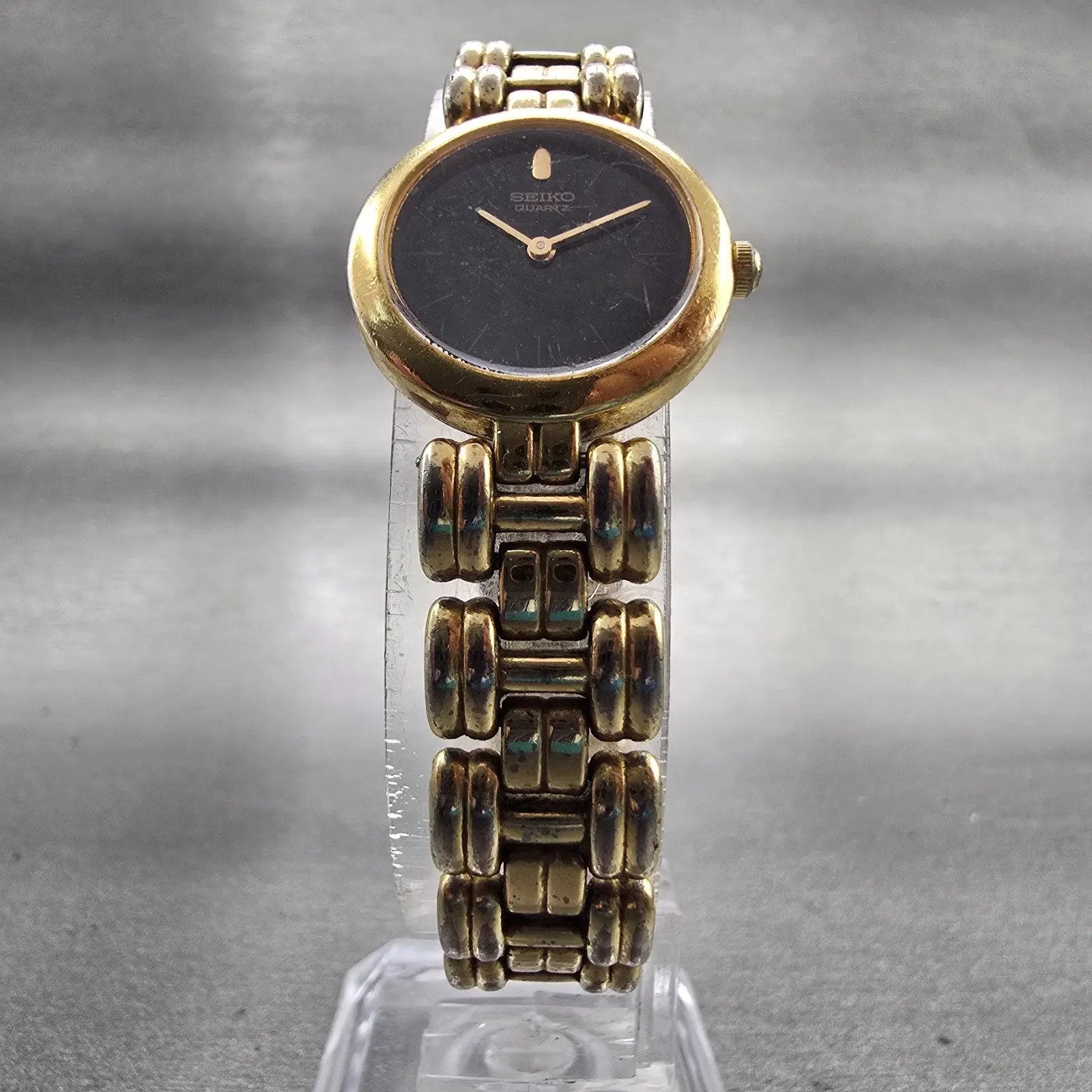 Seiko Watch Women 21mm Black Dial Gold Tone Round 4N00-0858 New Battery Vintage5