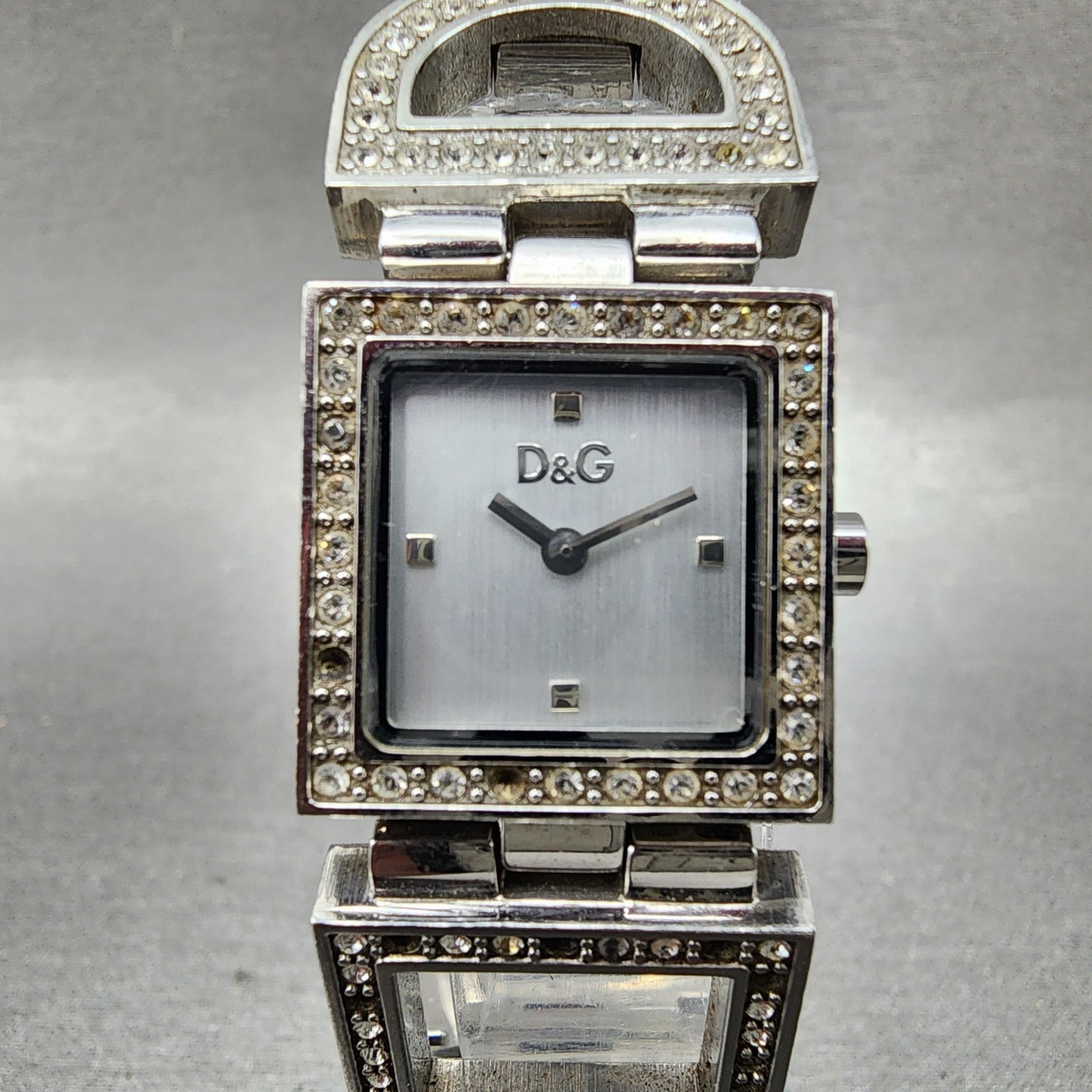 Dolce & Gabbana Tank Watch Women 21mm Silver Dial Steel Crystal Accent New Batt1