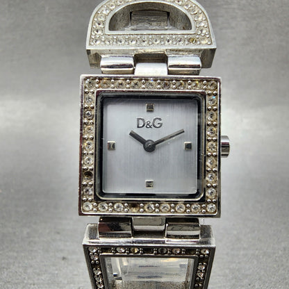 Dolce & Gabbana Tank Watch Women 21mm Silver Dial Steel Crystal Accent New Batt1